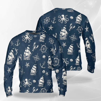 Vintage Nautical Pattern Sweatshirt – Vintage 3D All Over Print Design