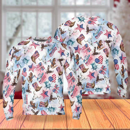 Cowboy 4th of July Pattern Sweatshirt – Colorful Graphic 3D All Over Print Design