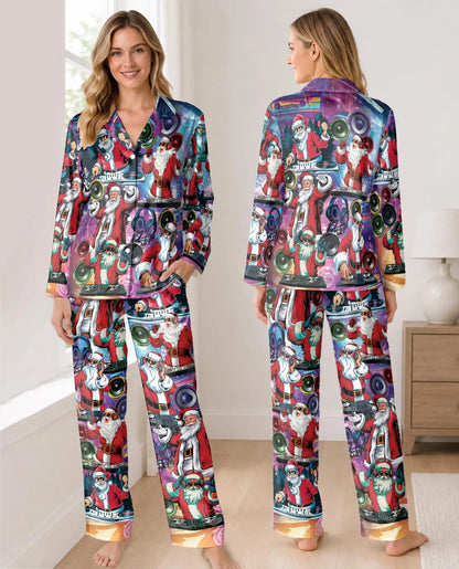 DJ Santa Christmas Pajama Set for Women – Colorful Music Party Print