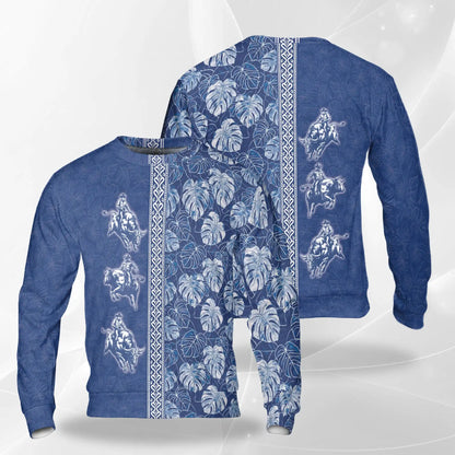 Bull Riding White Leaves Sweatshirt – Colorful Graphic 3D All Over Print Design