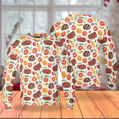 Grilled Steak and Vegetables Pattern Sweatshirt – Colorful Graphic 3D All Over Print Design
