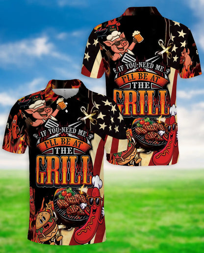 BBQ Grill Party Polo Shirt for Men, Fun Food & American Style | Azhawaiian