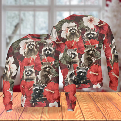 Tropical Hibiscus Raccoon Sweatshirt – Tropical 3D All Over Print Design
