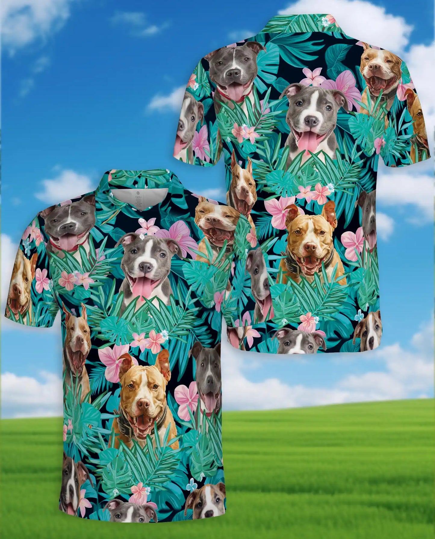 Happy Dogs Tropical Polo Shirt for Men, Cute Dog Print | Azhawaiian