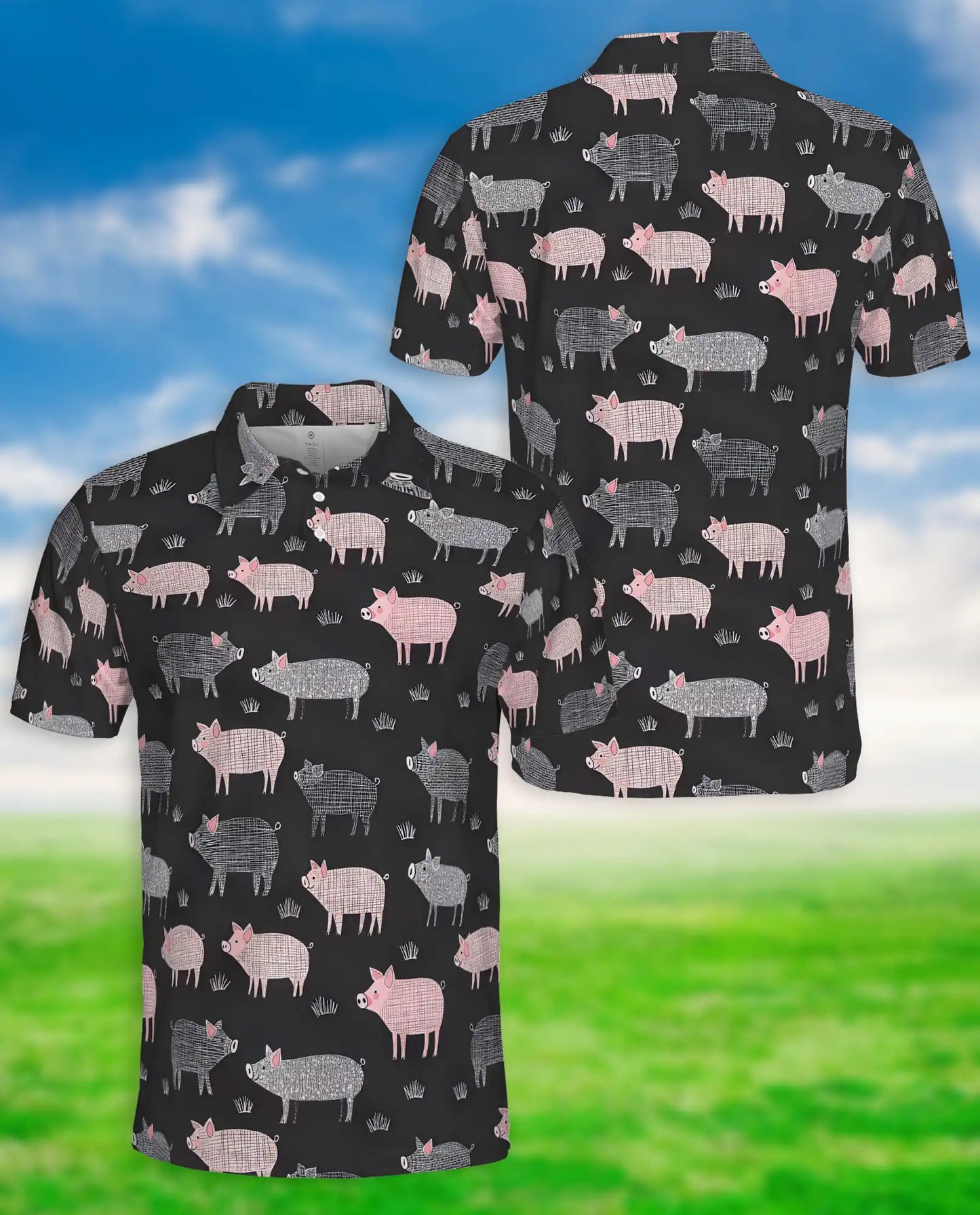 Pig Hawaiian Polo Shirt for Men-Cute Farm Pig Pattern Animal Shirt | Azhawaiian