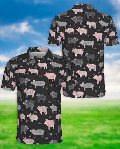 Pig Hawaiian Polo Shirt for Men-Cute Farm Pig Pattern Animal Shirt | Azhawaiian