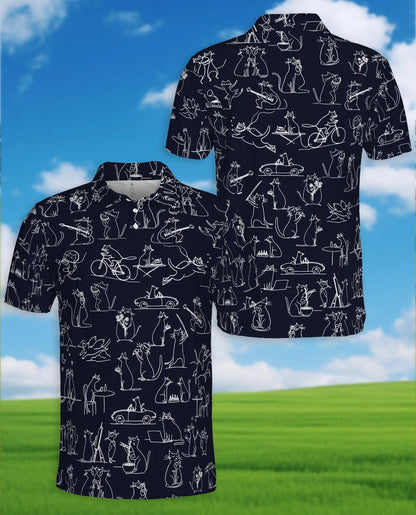 Funny Cat Doodle Polo Shirt - Whimsical Feline Sketch Style | Azhawaiian