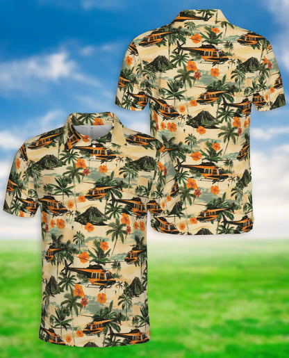Tropical Helicopter Polo Shirt for Men- Print Palm Tree Volcano| Azhawaiian