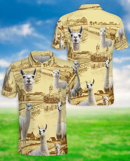 Cute Alpaca Farm 3D Polo Shirt for Men, Rustic Country Animal Style | Azhawaiian