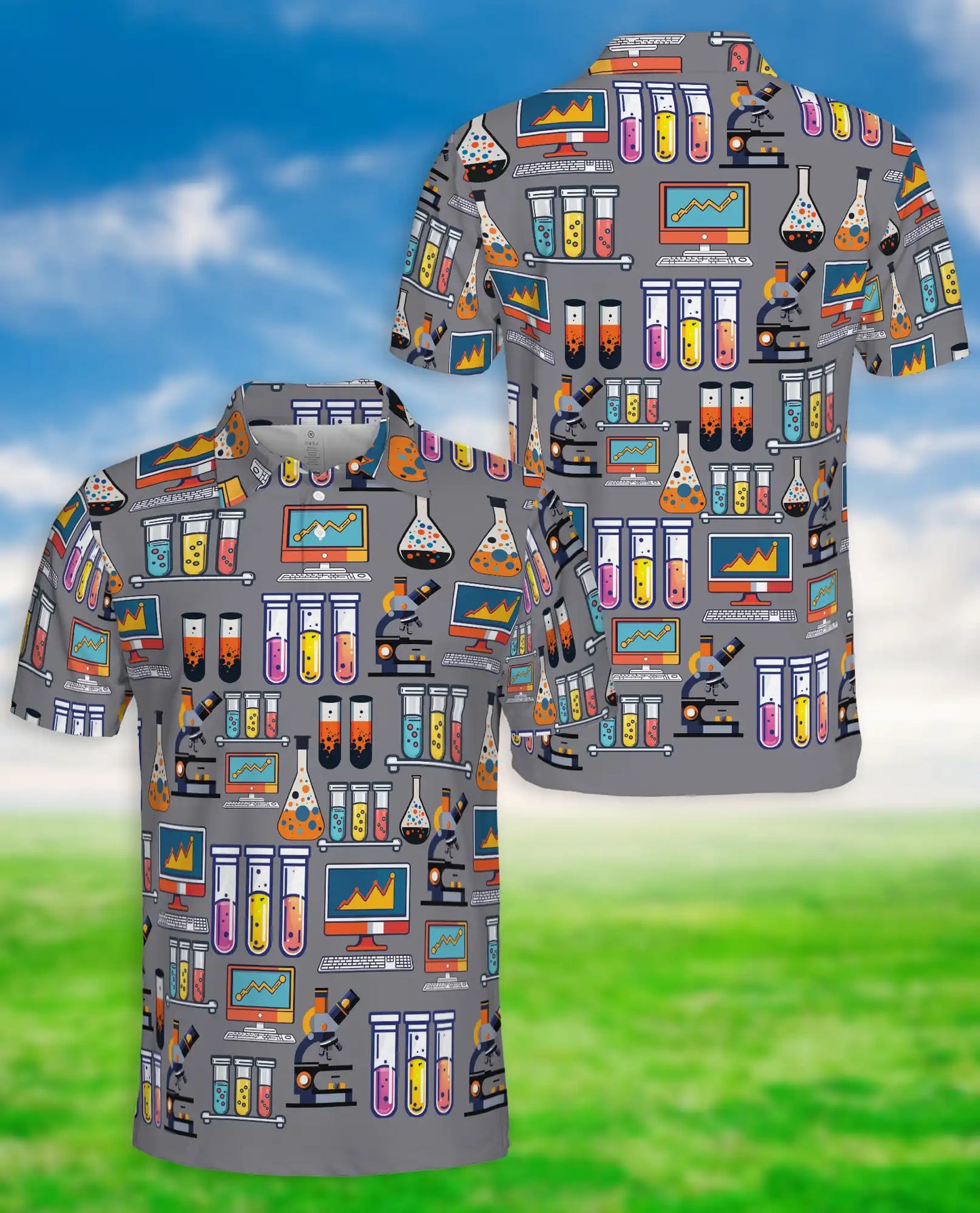 Science Lab Pattern Polo Shirt | Azhawaiian