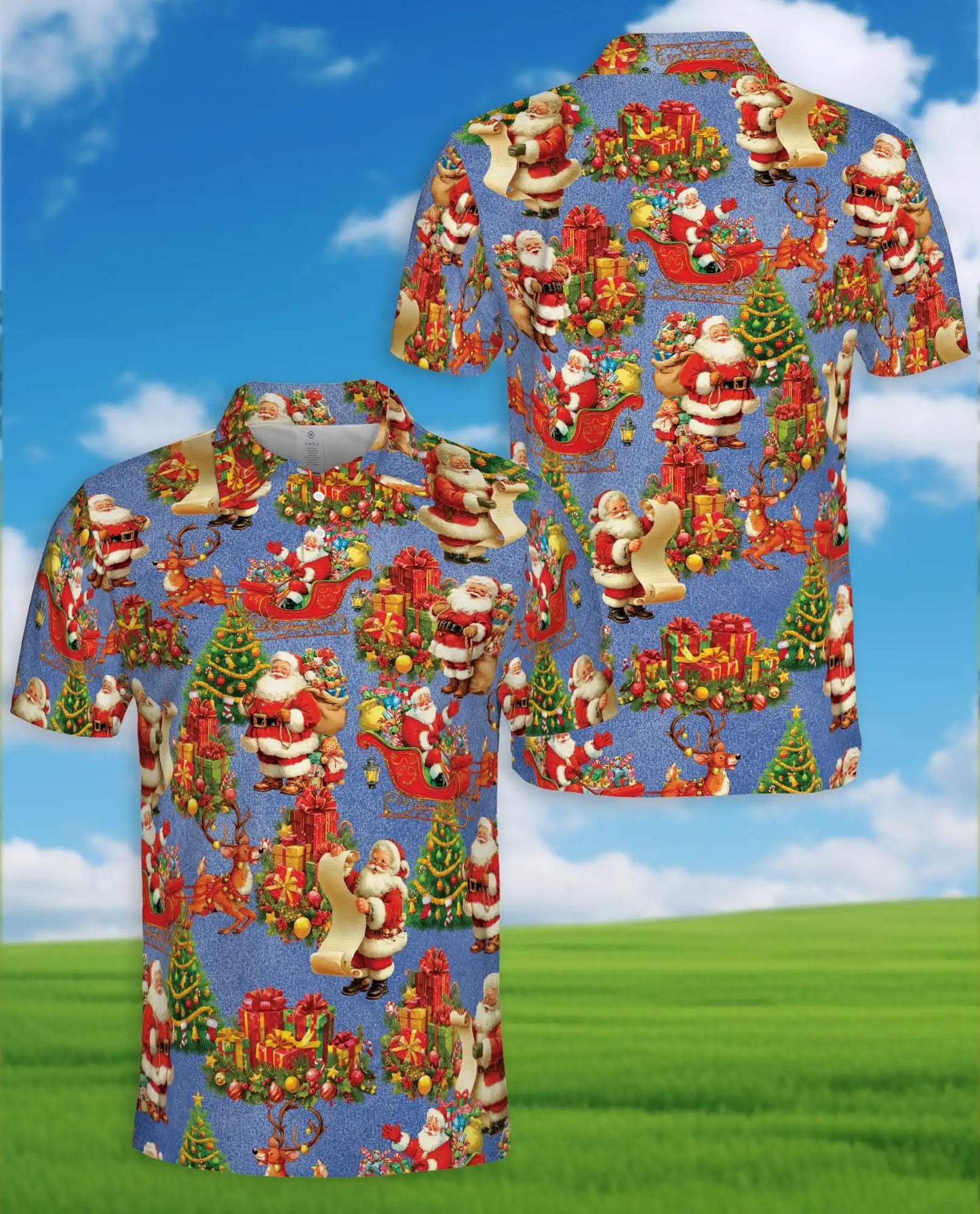 Santa Christmas Polo Shirt, Holiday Gift Print | Azhawaiian