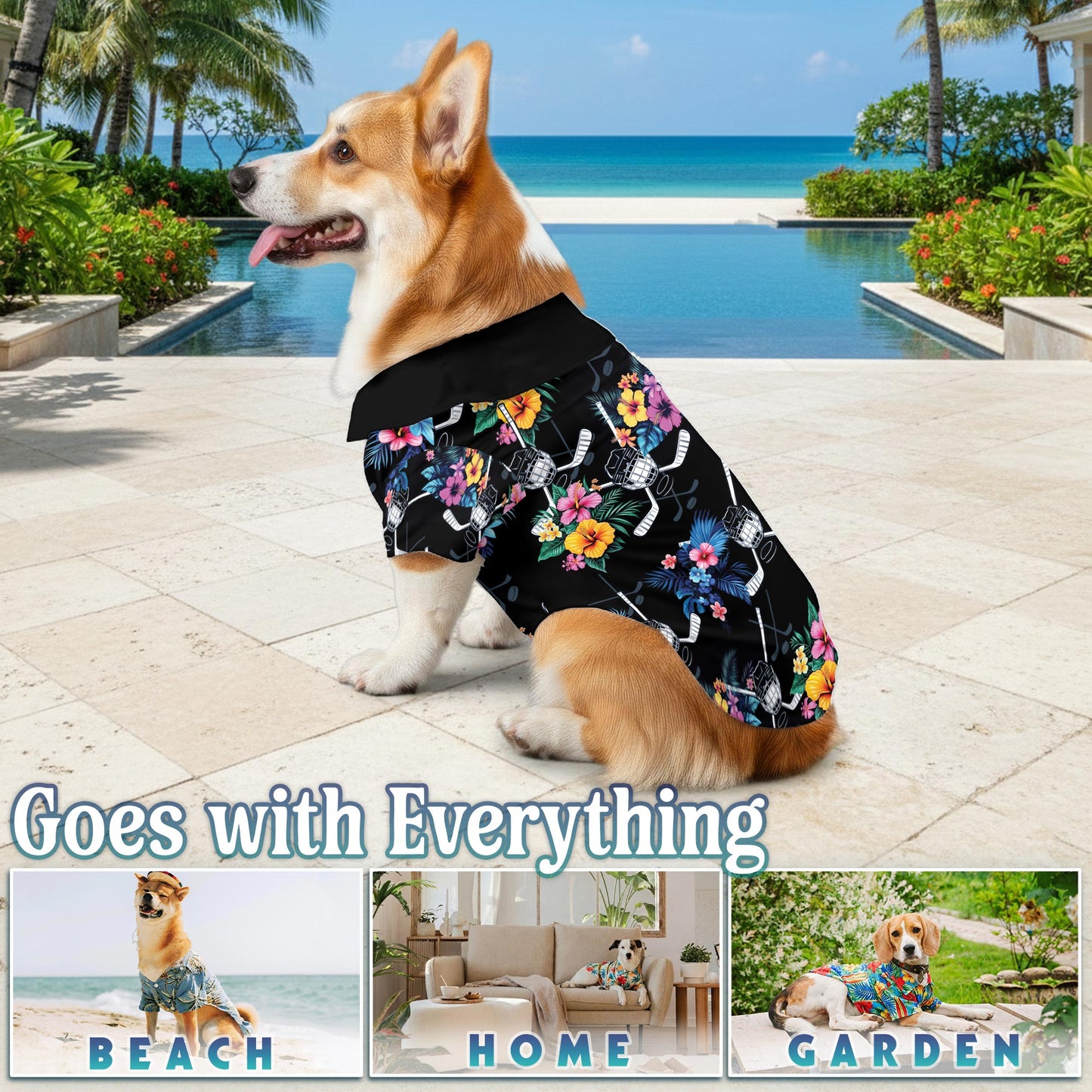 Tropical Hockey Matching Dog Owner Hawaiian Shirts, Funny Pet Aloha Shirt for Beach Vacation - Azhawaiian