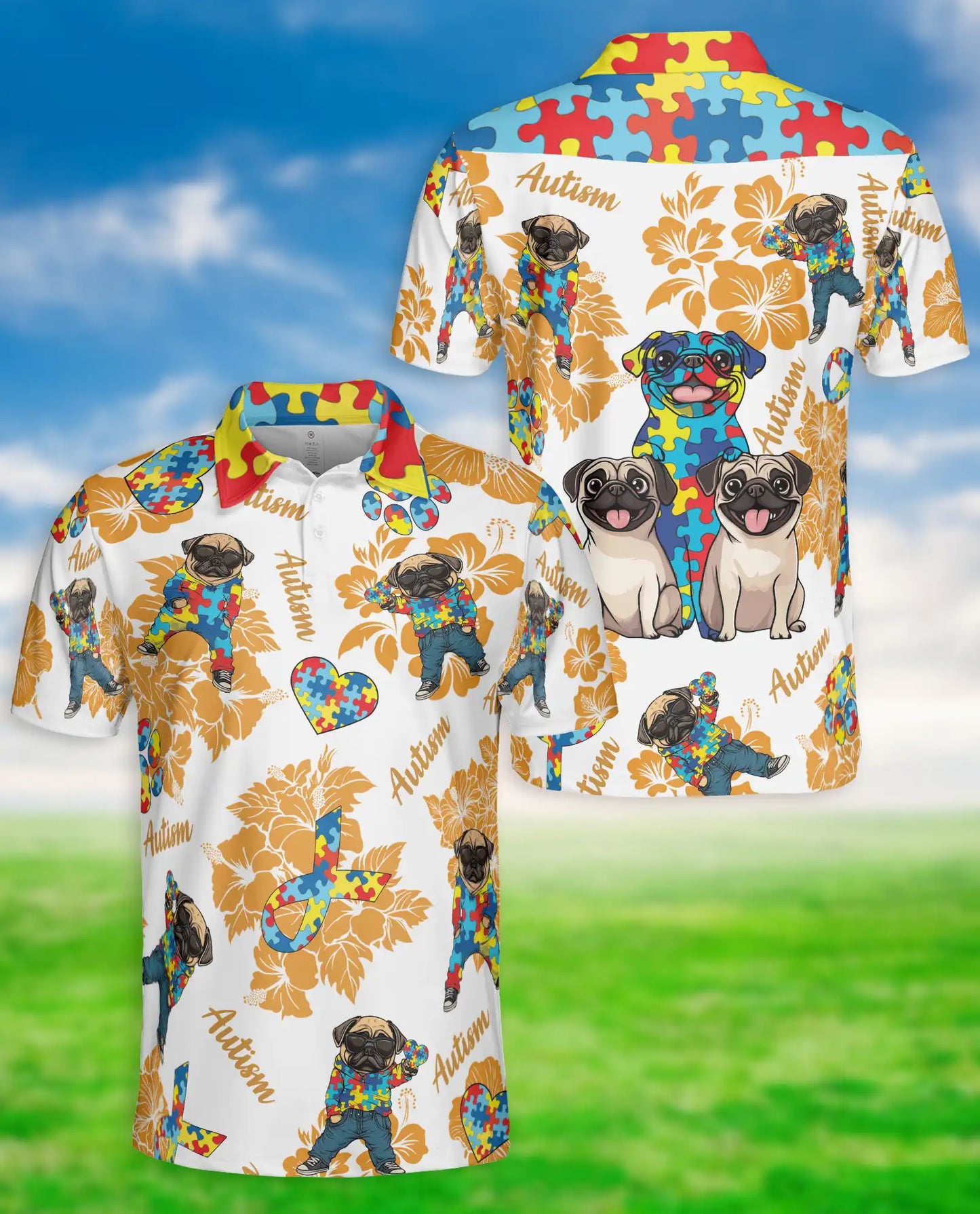 Autism Awareness Pug Polo Shirt, Puzzle Style | Azhawaiian