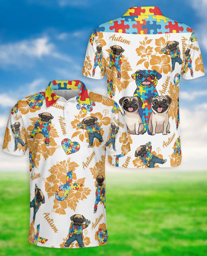 Autism Awareness Pug Polo Shirt, Puzzle Style | Azhawaiian