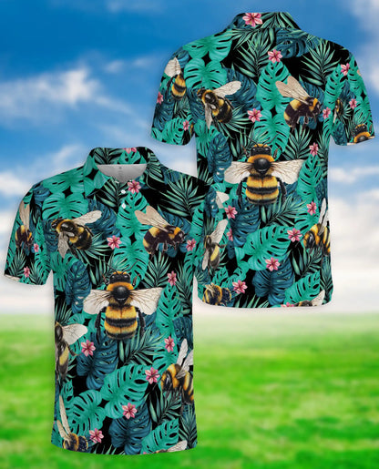 Bee Tropical Polo Shirt, Monstera Jungle Print | Azhawaiian