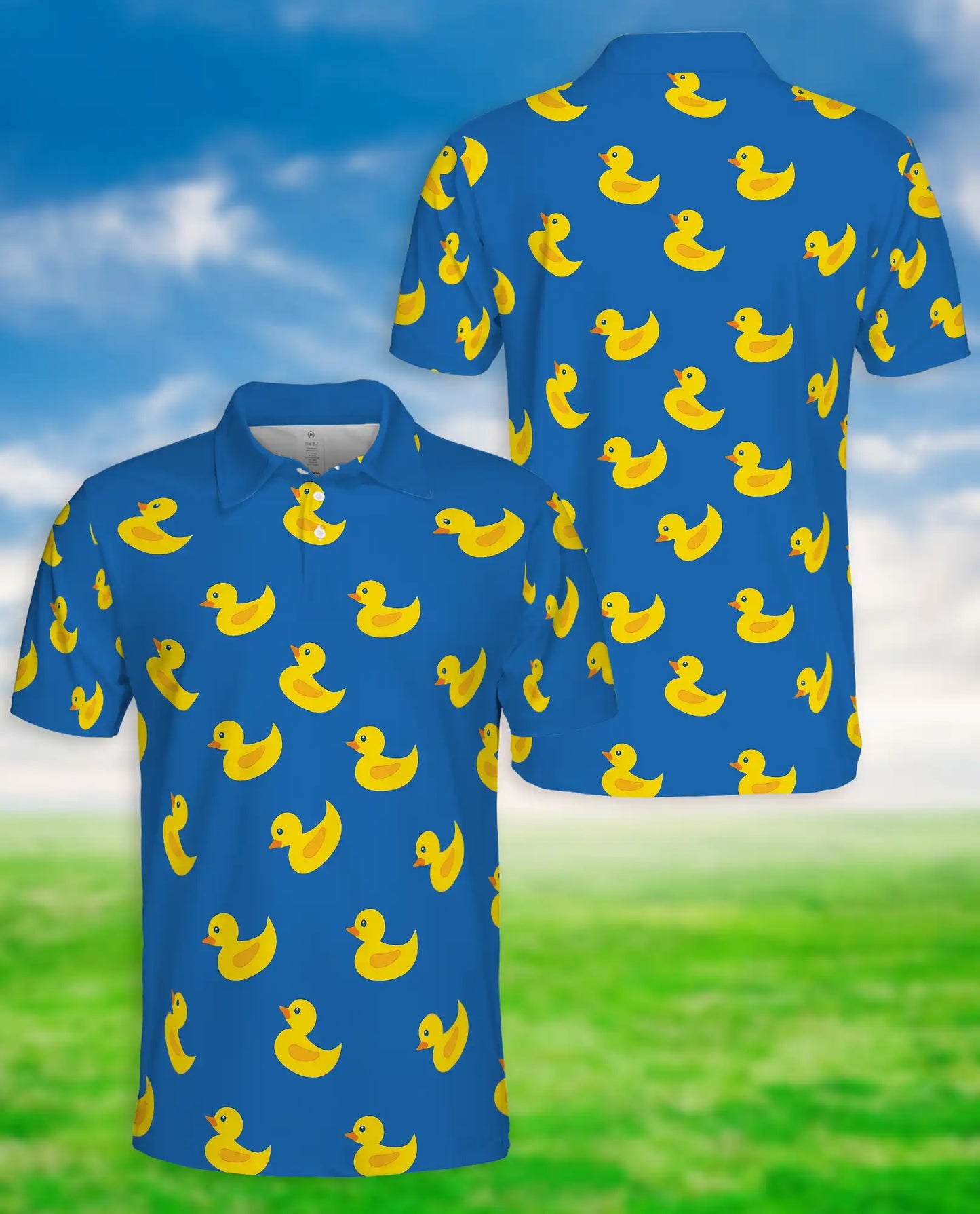 Funny Rubber Duck 3D Polo Shirt for Men, Cute Minimal Cartoon Style | Azhawaiian