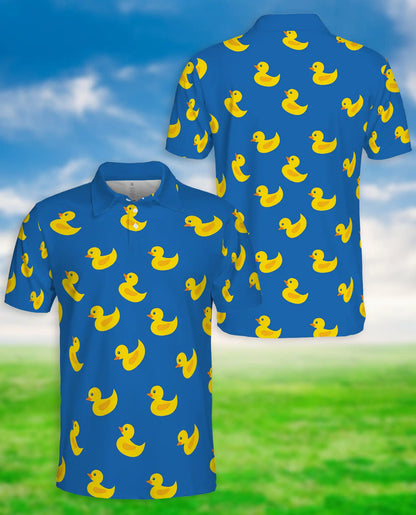 Funny Rubber Duck 3D Polo Shirt for Men, Cute Minimal Cartoon Style | Azhawaiian