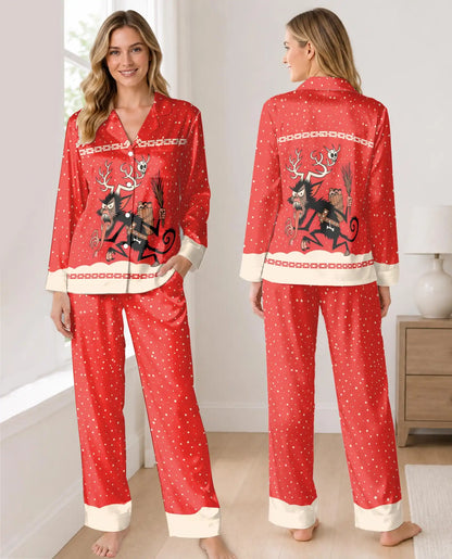 Christmas Pajama Set for Women, Reindeer Holiday Sleepwear with Winter Design