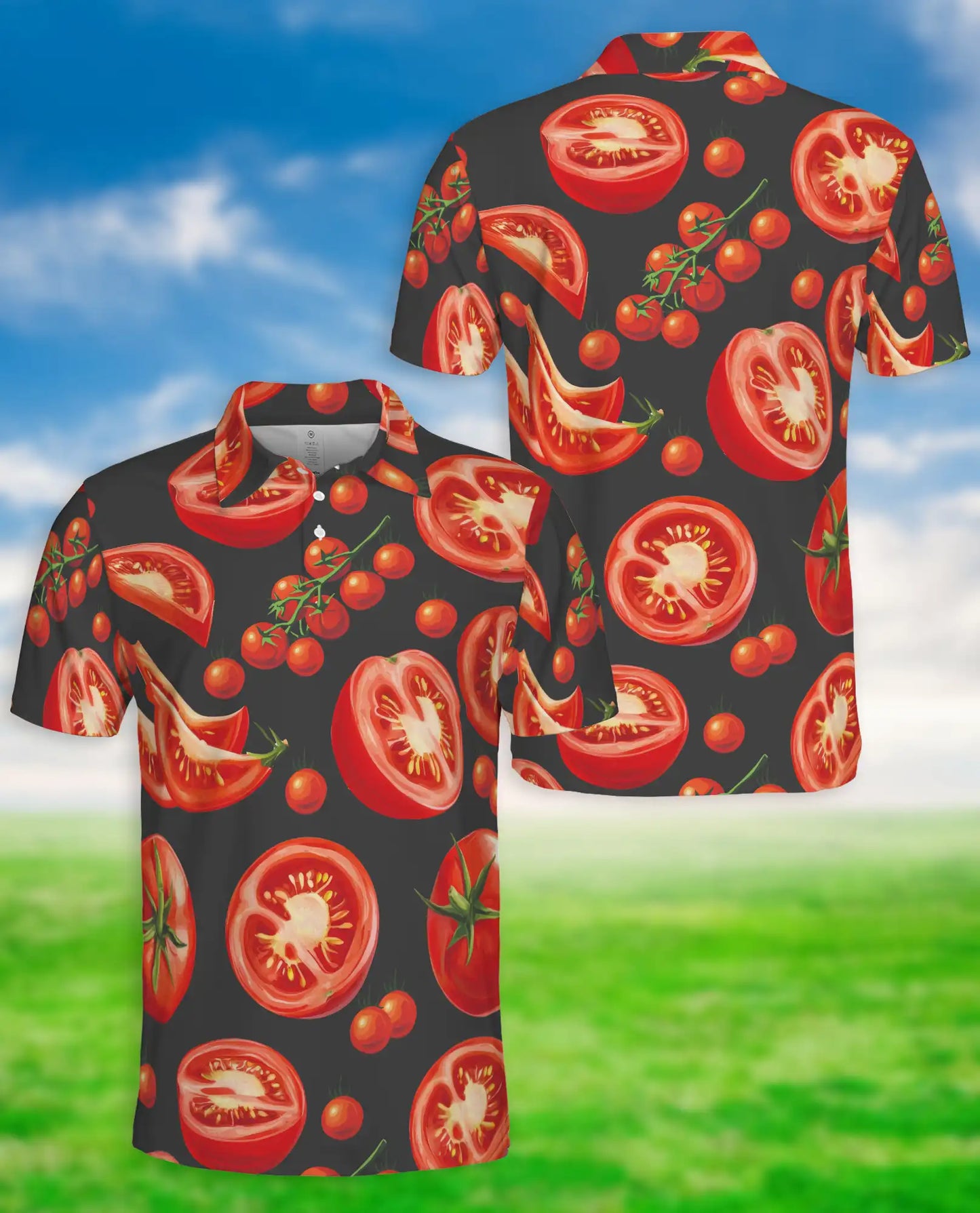 Tomato Slice 3D Polo Shirt for Men, Funny Food Lover Style | Azhawaiian