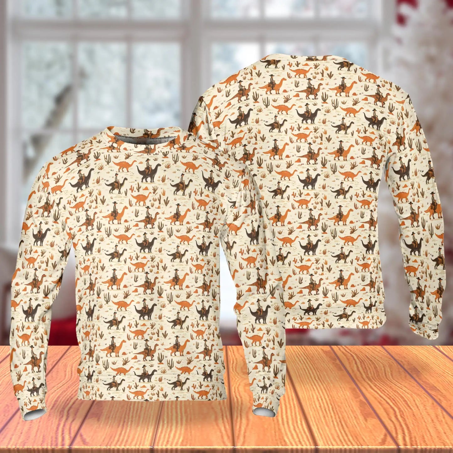 Cowboy Riding Dinosaur Sweatshirt – Colorful Graphic 3D All Over Print Design