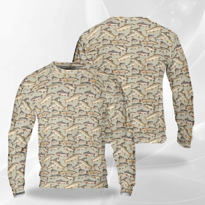 Vintage Trout Fish Pattern Sweatshirt – Vintage 3D All Over Print Design