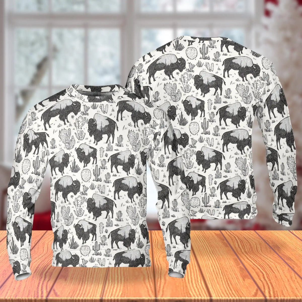 Bison Pattern Sweatshirt – Colorful Graphic 3D All Over Print Design