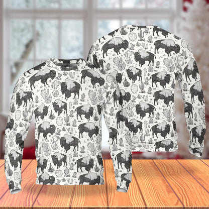 Bison Pattern Sweatshirt – Colorful Graphic 3D All Over Print Design