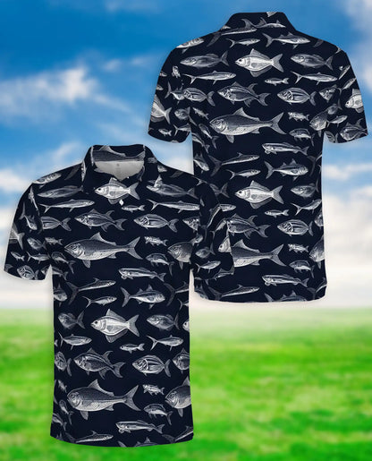 Vintage Fish Species Polo Shirt for Men- Fish Pattern Angler | Azhawaiian