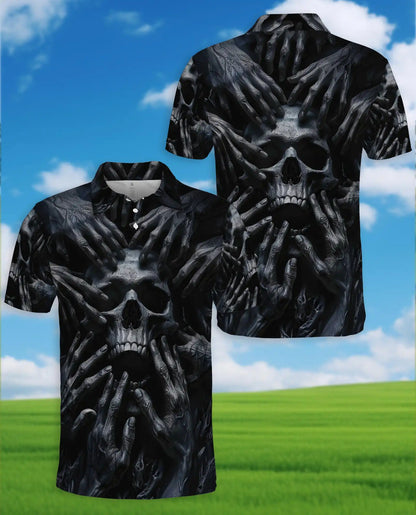 Dark Skull Horror Polo Shirt - Gothic Nightmare Style | Azhawaiian