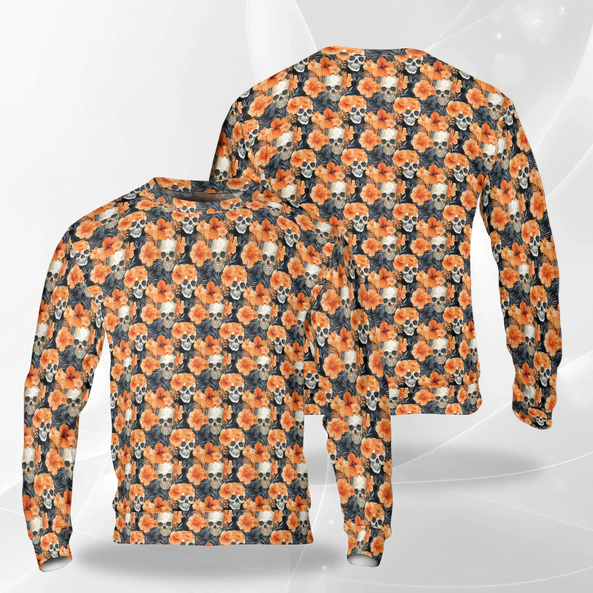 Orange Skull Sweatshirt – Colorful Graphic 3D All Over Print Design