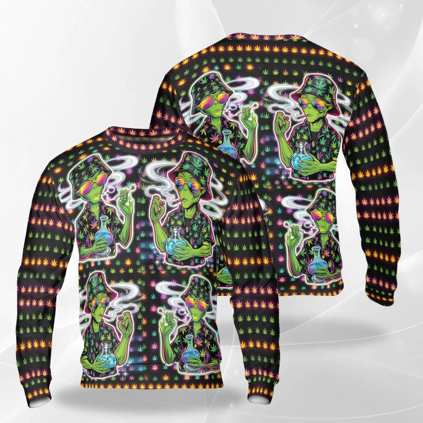 Funny Alien Smoking Sweatshirt – Colorful Graphic 3D All Over Print Design