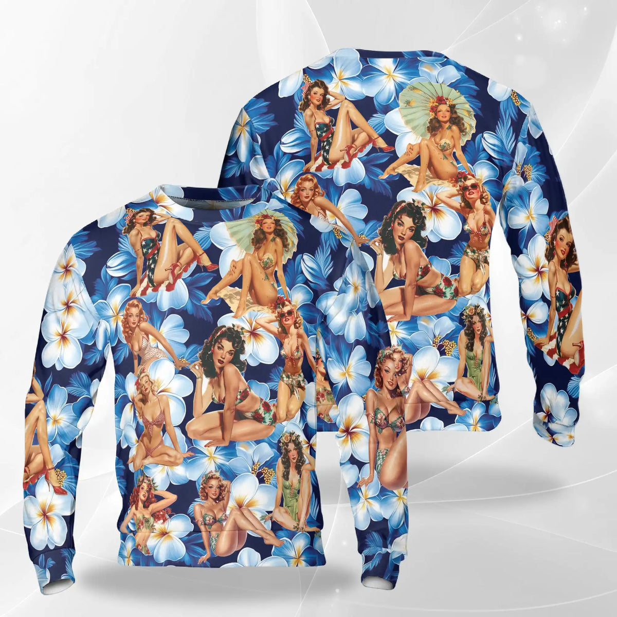 Retro Pinup Girl Floral Sweatshirt – Vintage 3D All Over Print Design
