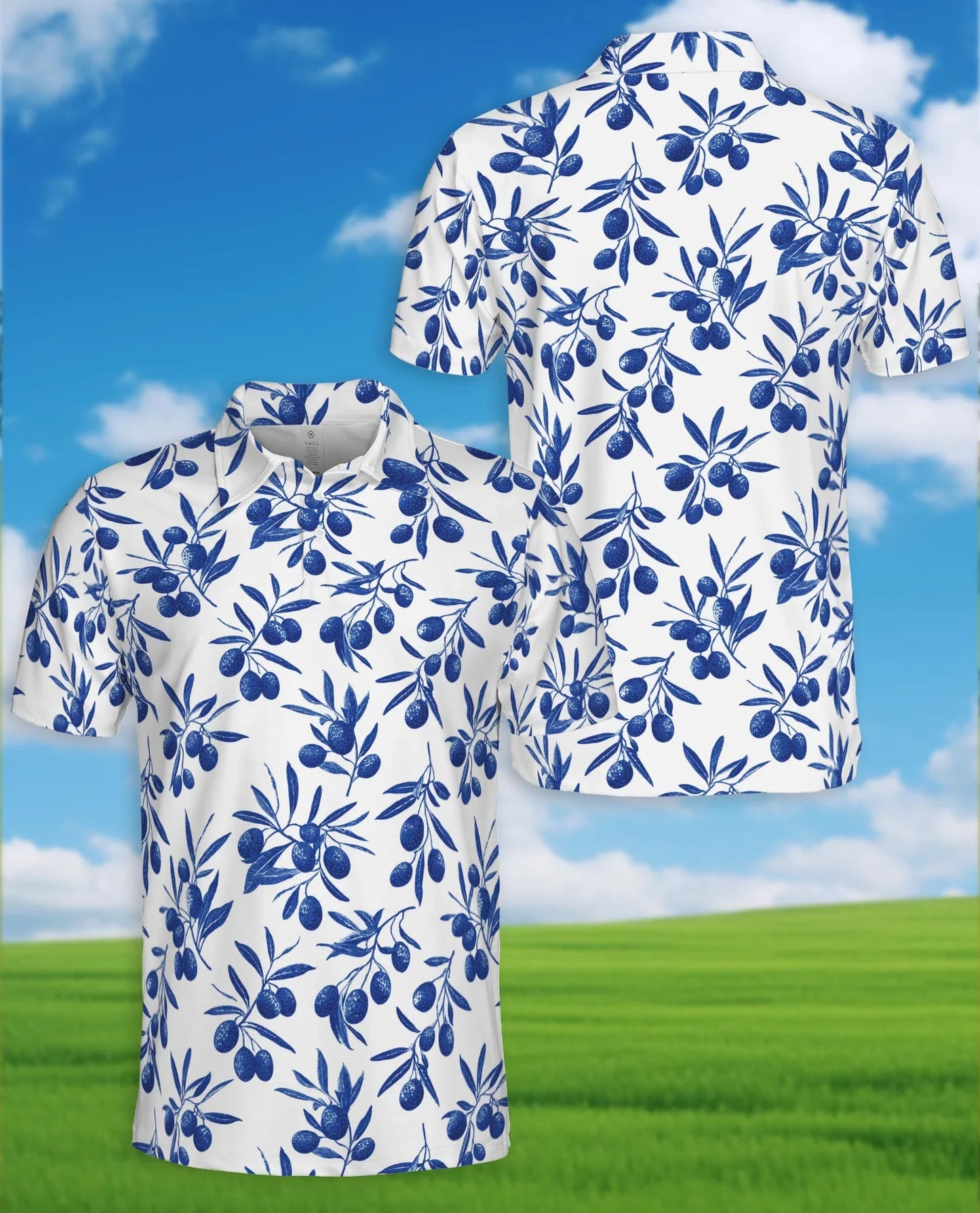 Blueberry Pattern Polo Shirt for Men, Fresh Fruit Summer Style | Azhawaiian