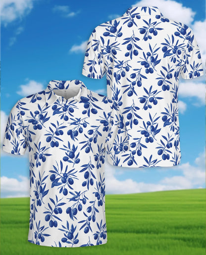 Blueberry Pattern Polo Shirt for Men, Fresh Fruit Summer Style | Azhawaiian