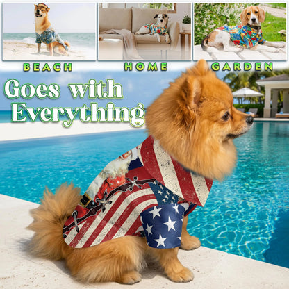 Patriotic American Christmas Santa Print Matching Dog Owner Hawaiian Shirts, Funny Pet Aloha Shirt for Beach Vacation - Azhawaiian