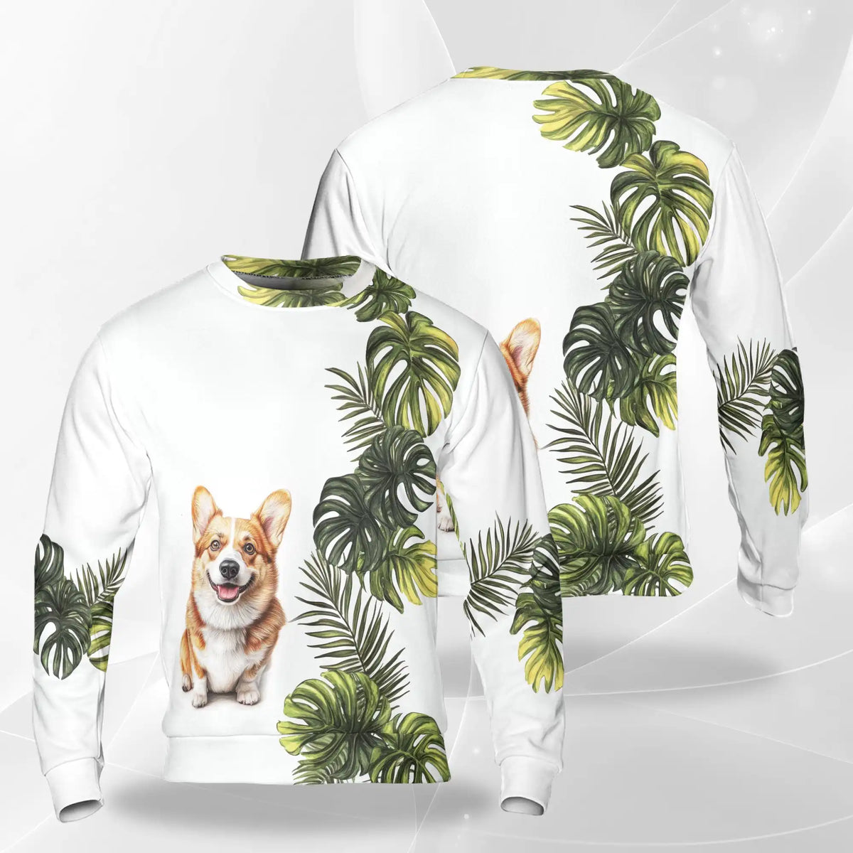 Corgi Monstera Leaves Sweatshirt – Tropical 3D All Over Print Design