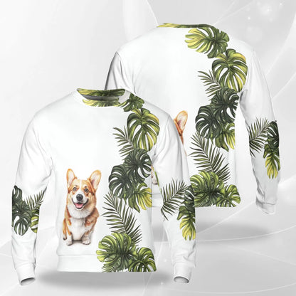 Corgi Monstera Leaves Sweatshirt – Tropical 3D All Over Print Design