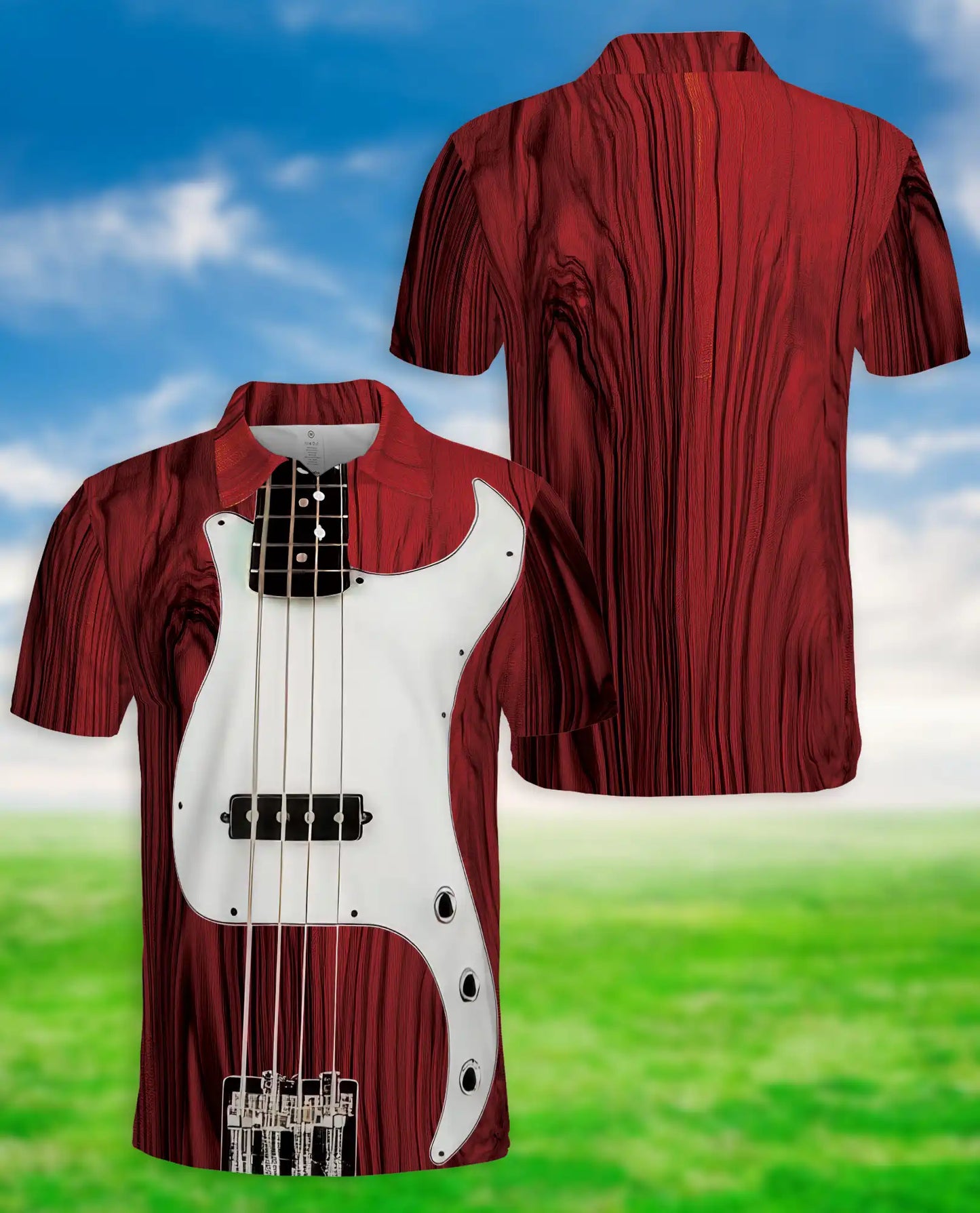 Bass Guitar 3D Polo Shirt for Men, Musician Rock Band Style | Azhawaiian