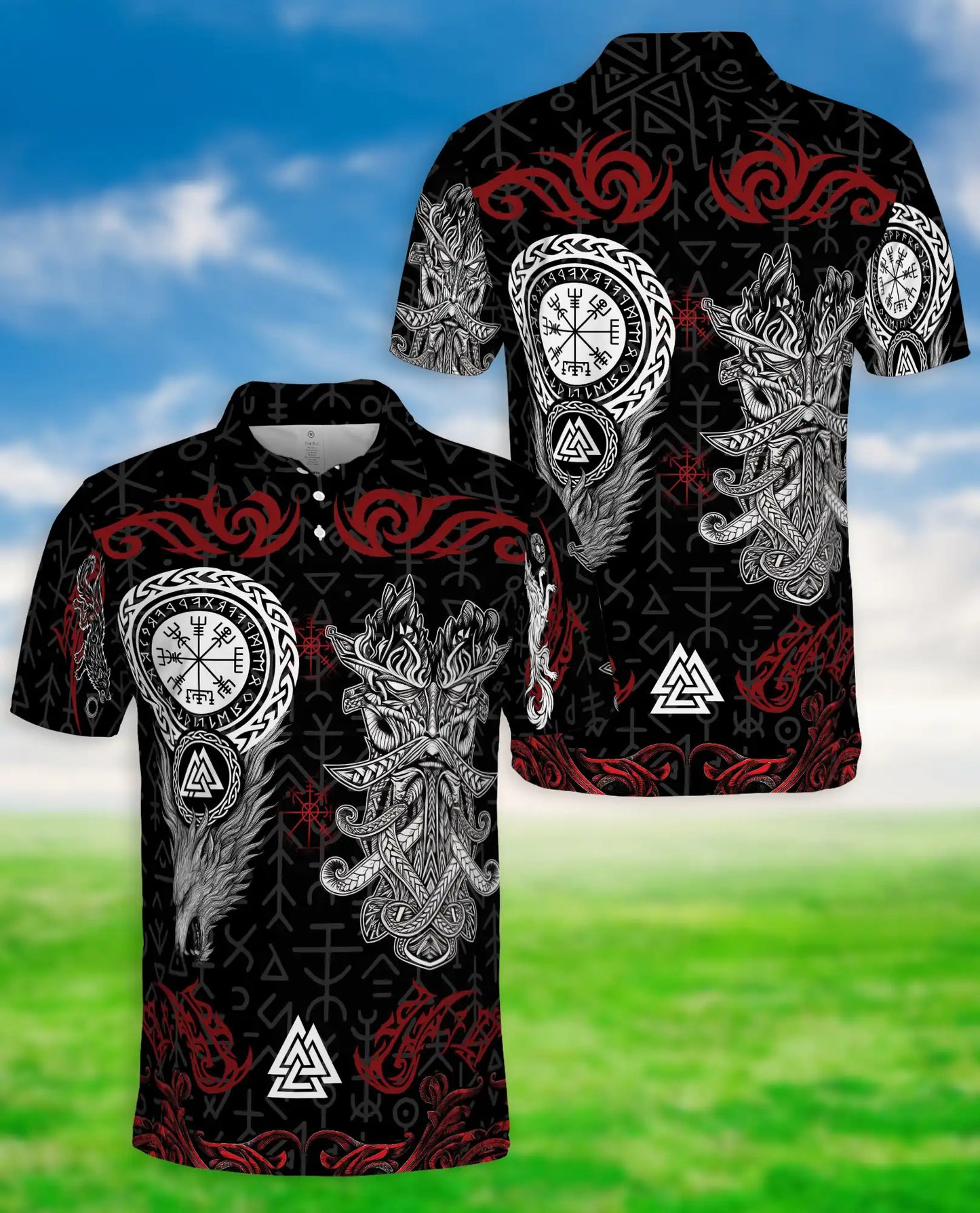 Viking Norse Mythology Polo Shirt-Vegvisir Valknut Rune Warrior Design | Azhawaiian