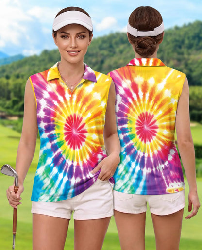 Tie Dye 3D Sleeveless Polo Shirt for Women | Azhawaiian