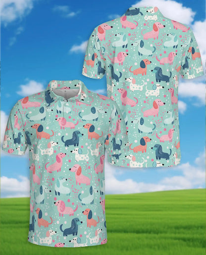Cute Dachshund Polo Shirt - Pastel Wiener Dog Pattern | Azhawaiian
