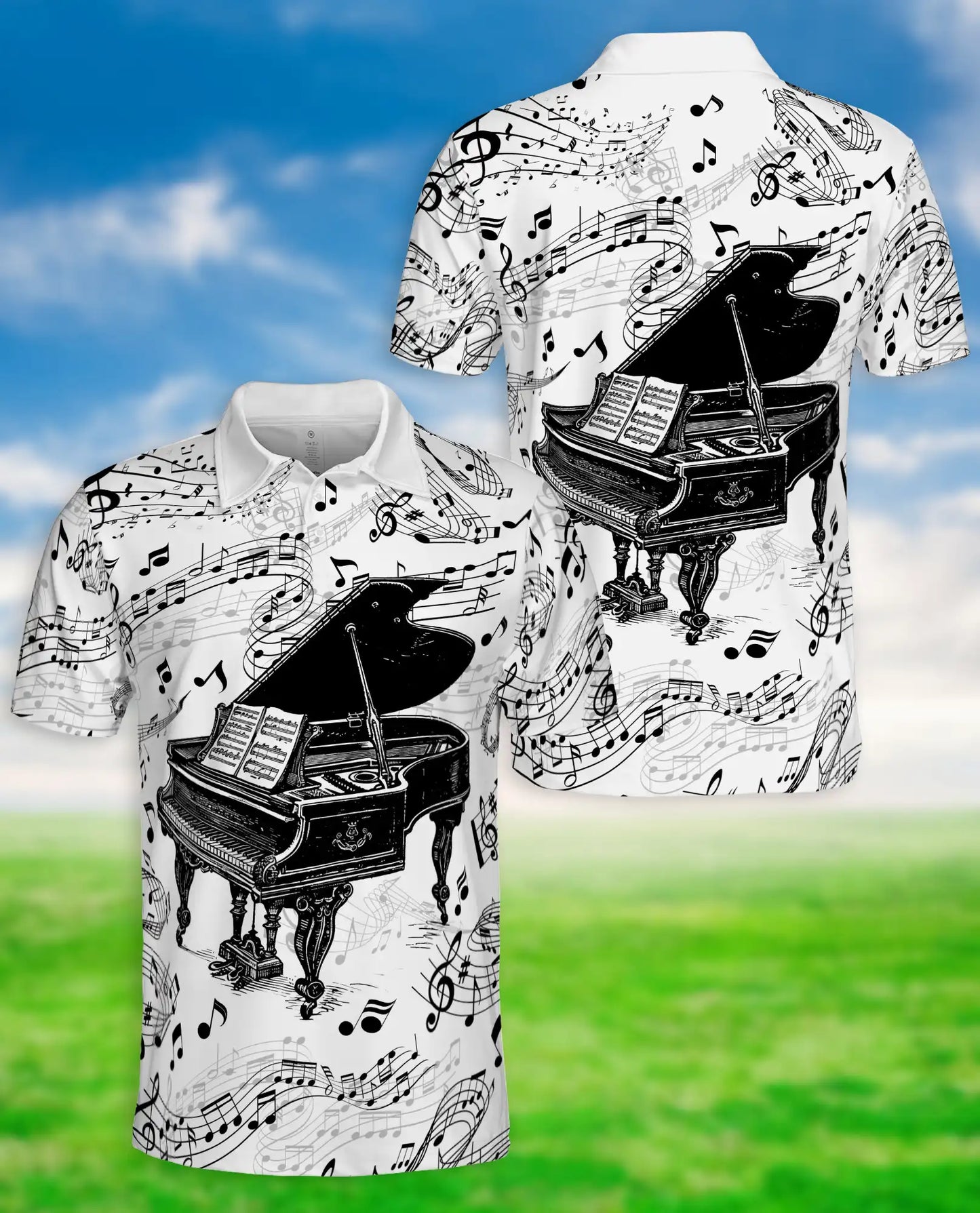 Musical Piano Notes Polo Shirt for Men, Classic Music Design | Azhawaiian