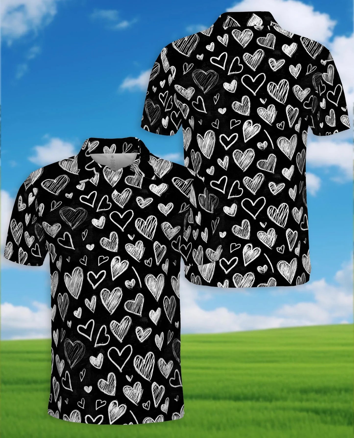 Love Heart Polo Shirt for Men, Romantic Valentine Style | Azhawaiian