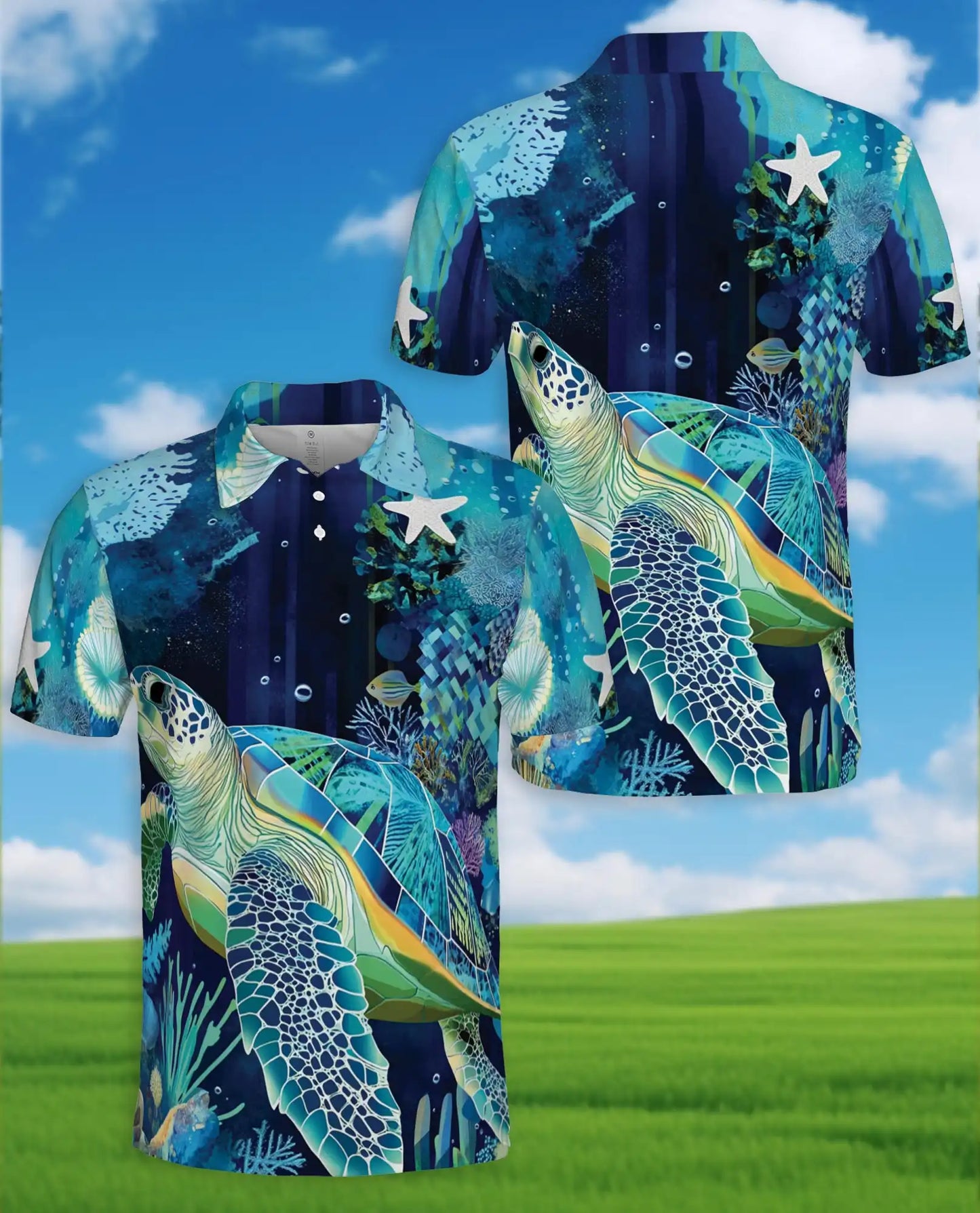 Sea Turtle Polo Shirt - Tropical Ocean Marine Life Coastal Design | Azhawaiian