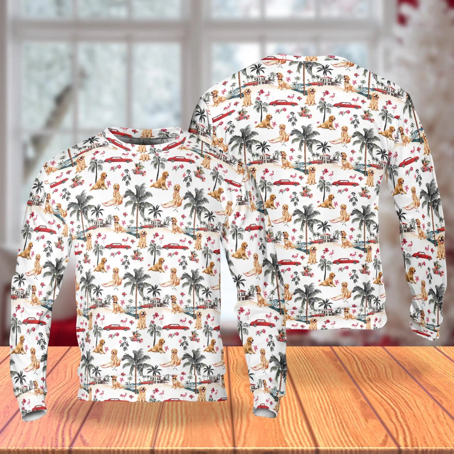 Golden Retriever Palm Trees Sweatshirt – Tropical 3D All Over Print Design