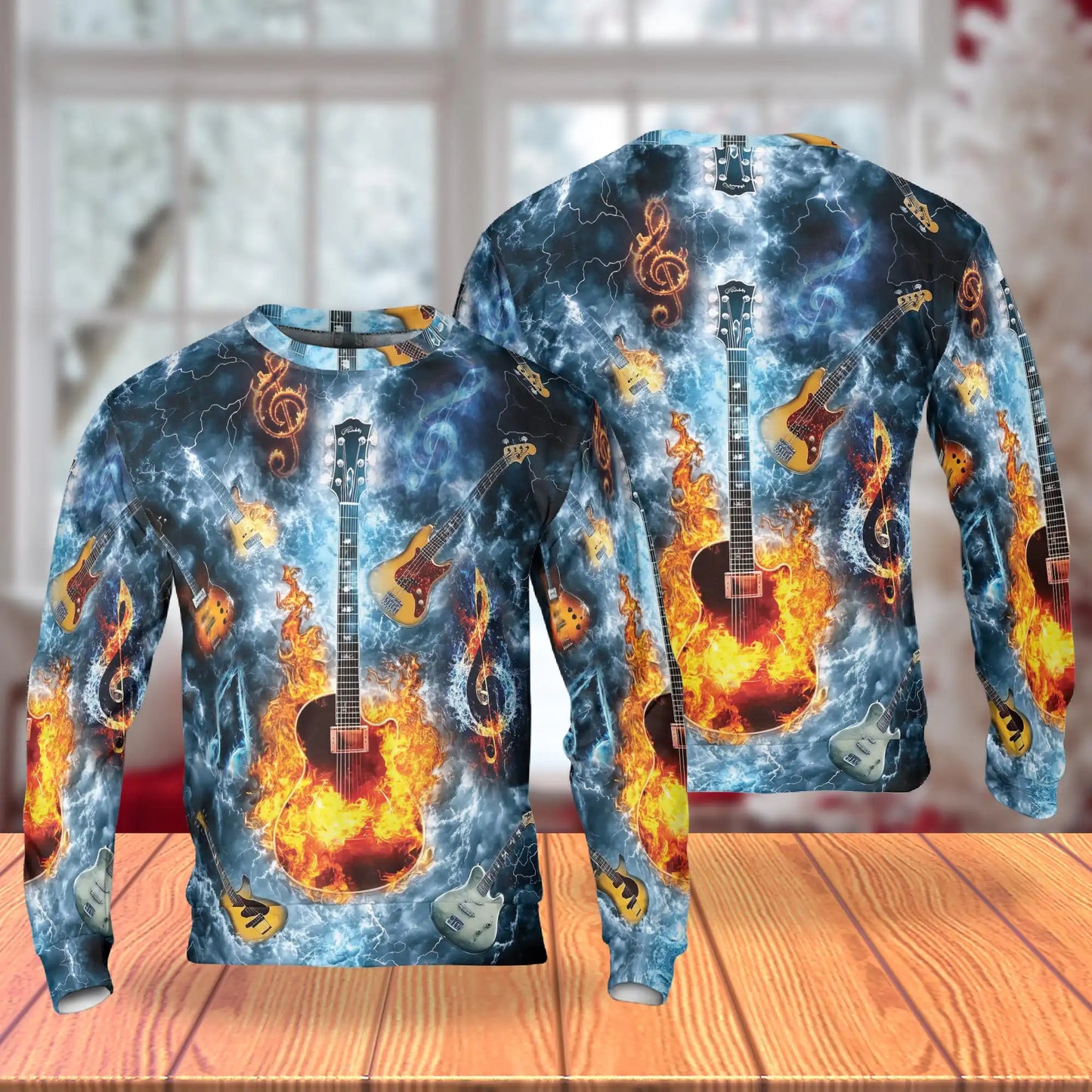 Guitar Flame Sweatshirt – Colorful Graphic 3D All Over Print Design