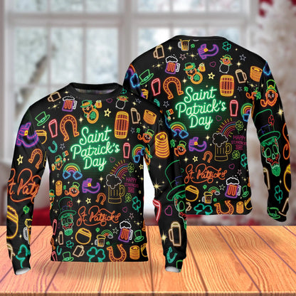 Neon St Patrick’s Day Sweatshirt – Colorful Graphic 3D All Over Print Design