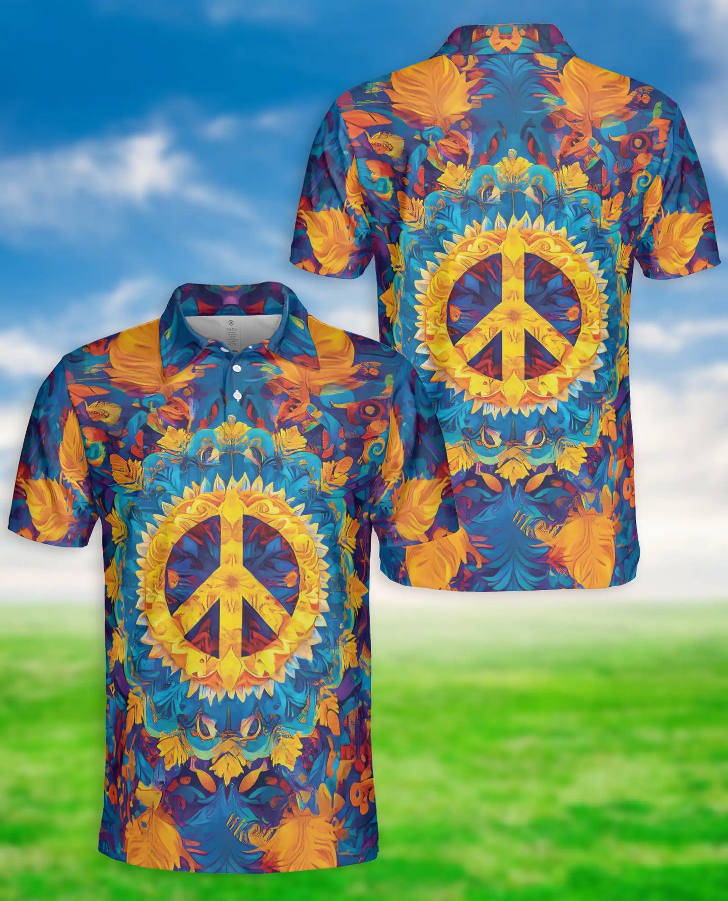 Peace Symbol Psychedelic Polo Shirt, Colorful Style | Azhawaiian