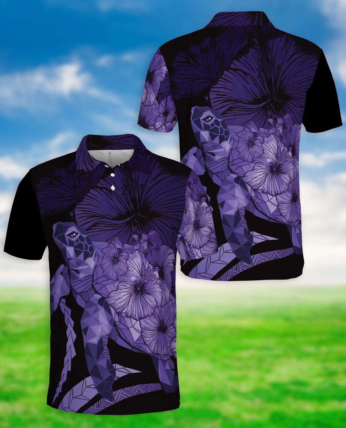 Sea Turtle Polo Shirt, Tropical Hibiscus Print | Azhawaiian