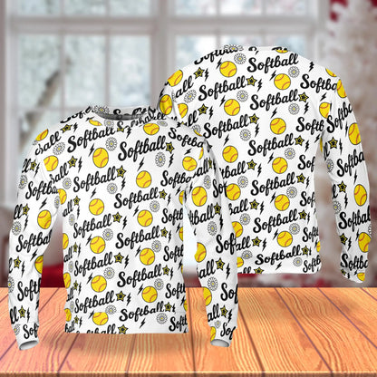 Softball Seamless Digital Paper Sweatshirt – Colorful Graphic 3D All Over Print Design